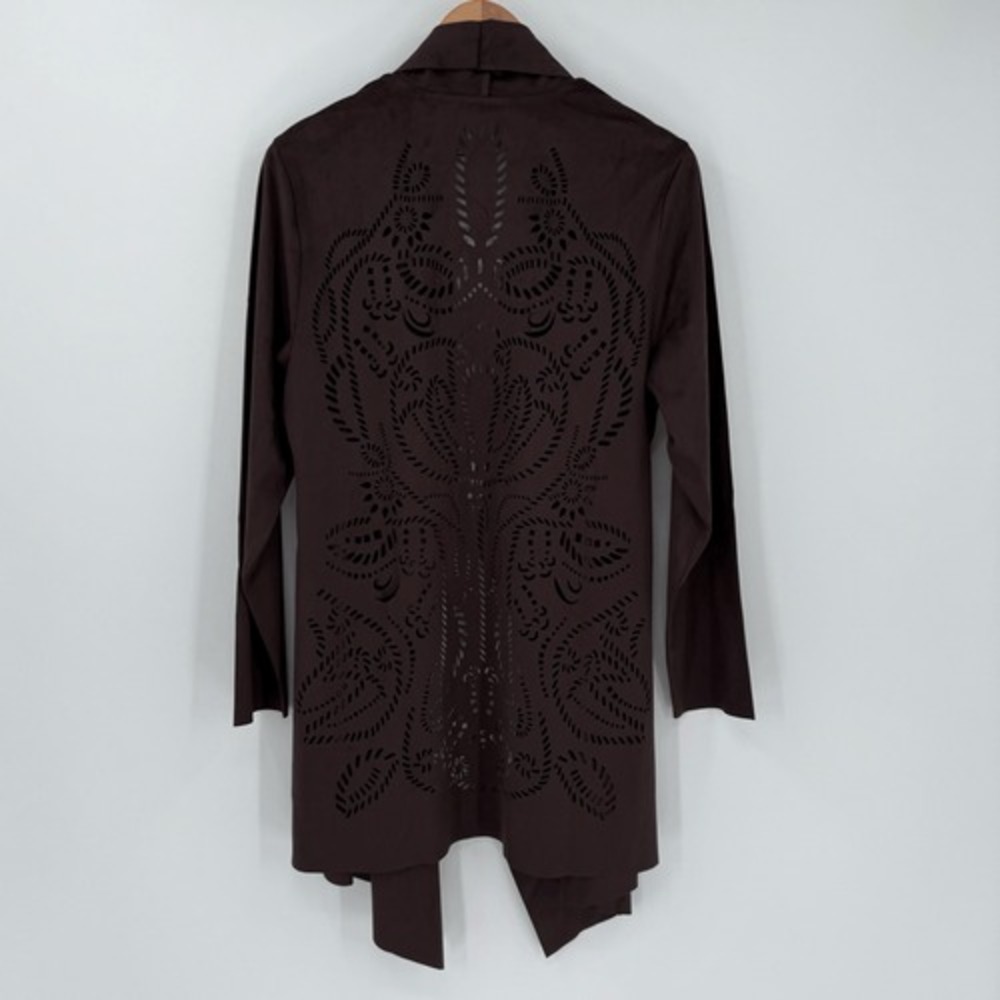 Soft Surroundings Robin Faux-Suede Jacket Burnt Hickory Brown Laser-Cut Large - Picture 4 of 9